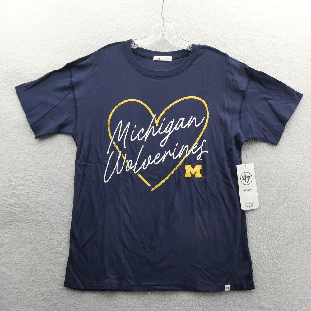 47 Brand Shirt Womens Small Michigan Wolverines Navy Blue Heart Cotton Relaxed